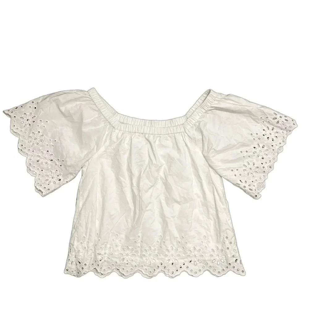 Vineyard Vines Eyelet Top Size XS White Lined Peasant Boho Summer Vacation - Picture 3 of 9